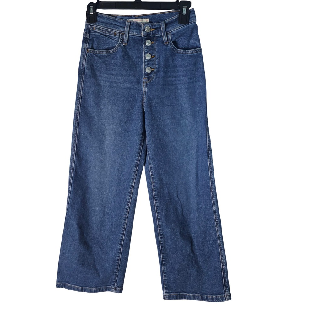 Levis Mile High Cropped Wide Leg Jeans Blue Medium Wash Button Fly Denim 24"